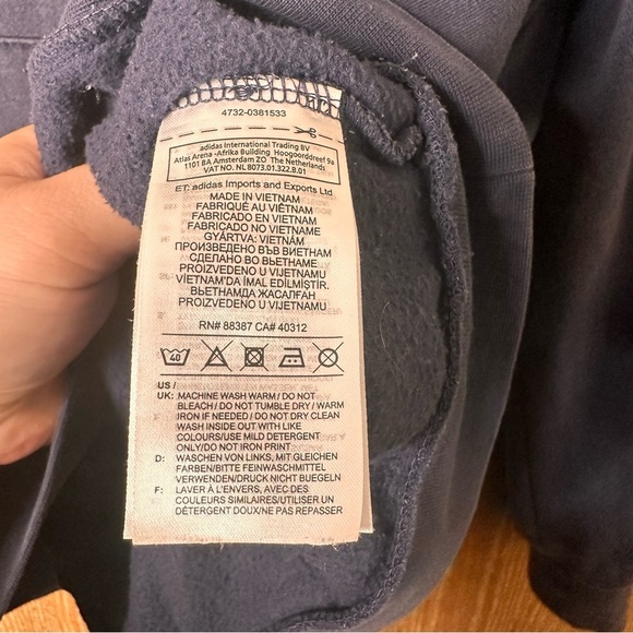 Adidas Hoodie Men Lg Navy Essentials 3 Stripe Pullover Sweatshirt Long Sleeve - Picture 7 of 11